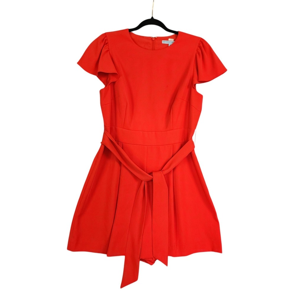 Antonio Melani‎ Womens Tailored Romper Size 10 Red Flutter Sleeve Tie Waist